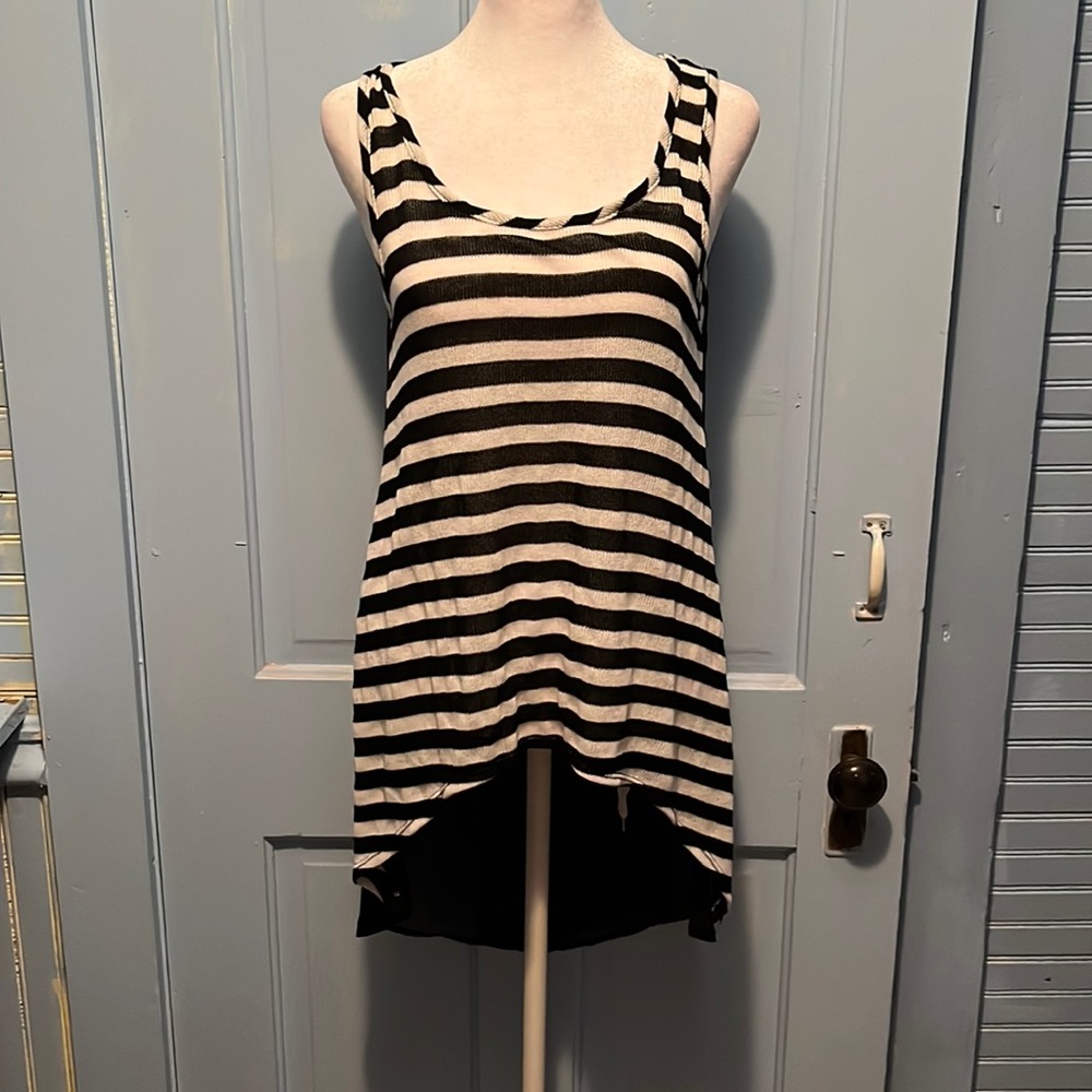 Extra long sweater tank with sheer black back.